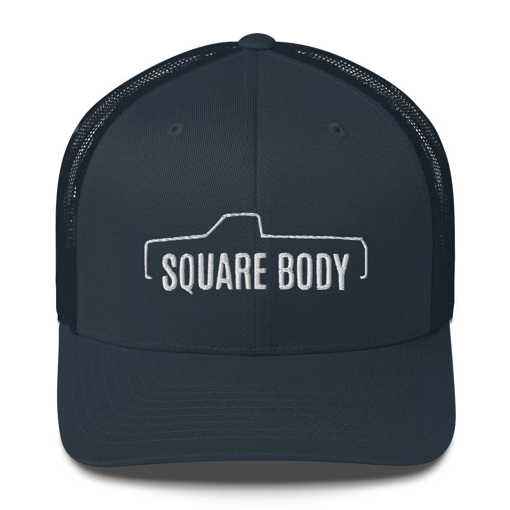 Square body c10 k10 trucker hat from aggressive thread in navy