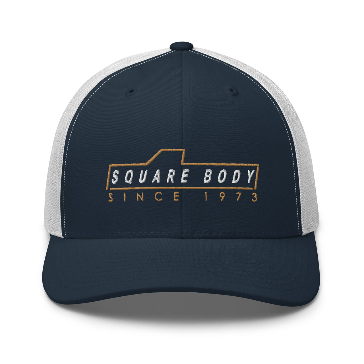 square body trucker hat in navy and white - Aggressive Thread Auto Apparel