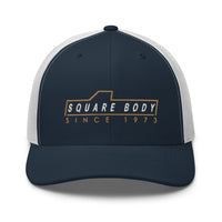 Thumbnail for square body trucker hat in navy and white - Aggressive Thread Auto Apparel