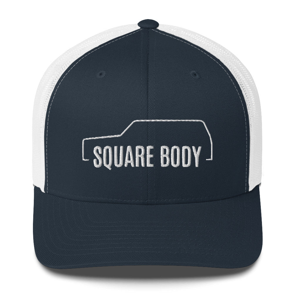 Square body K5 blazer trucker hat from aggressive thread in navy and white