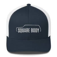 Thumbnail for square body suburban trucker hat from aggressive thread in navy and white