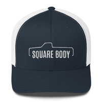 Thumbnail for Square body c10 k10 trucker hat from aggressive thread in navy and white