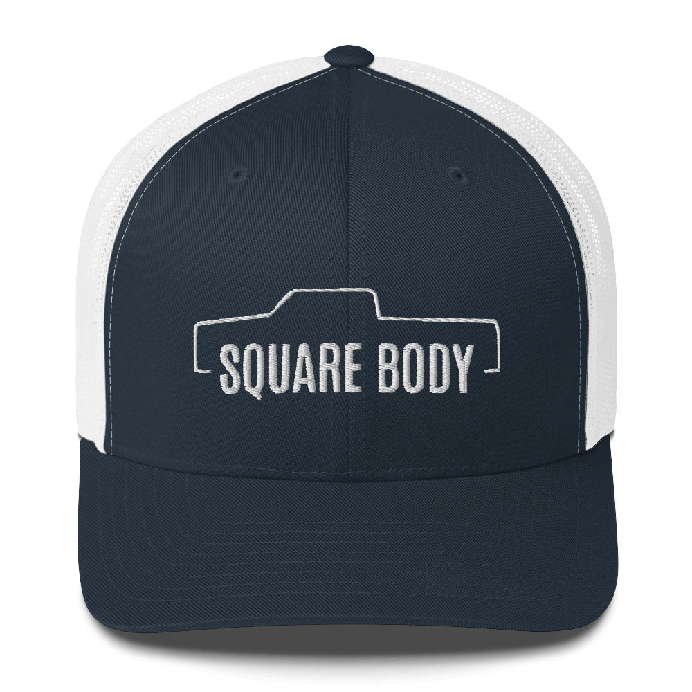Crew Cab Square Body Trucker Hat From Aggressive Thread in Navy and White
