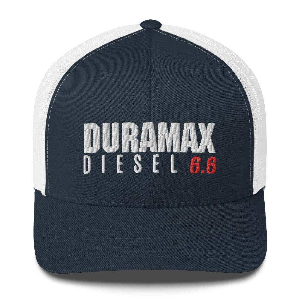 Duramax 6.6 Trucker Hat From Aggressive Thread in Navy and White